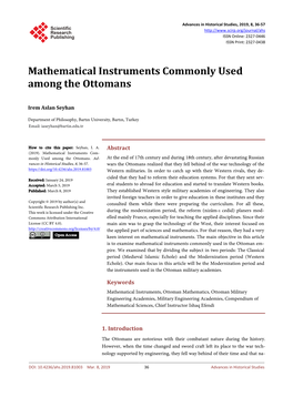 Mathematical Instruments Commonly Used Among the Ottomans