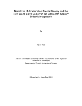 Narratives of Amelioration: Mental Slavery and the New World Slave Society in the Eighteenth-Century Didactic Imagination