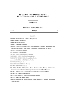 Votes and Proceedings of the Twelfth Parliament of Singapore