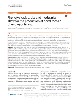 Phenotypic Plasticity and Modularity Allow for the Production of Novel