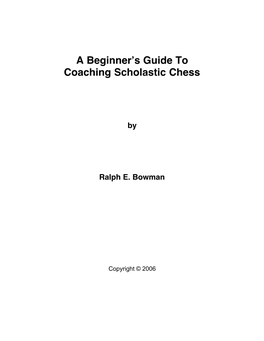 A Beginner's Guide to Coaching Scholastic Chess
