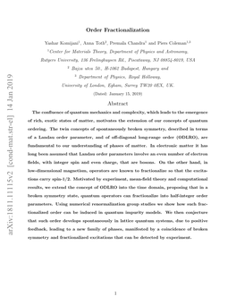 Arxiv:1811.11115V2 [Cond-Mat.Str-El] 14 Jan 2019 Symmetry and Fractionalized Excitations That Can Be Detected by Experiment