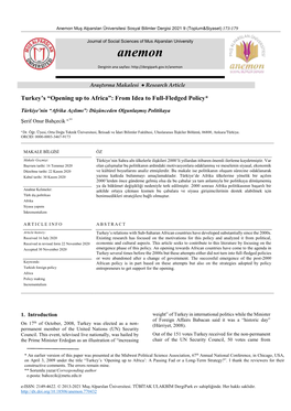 Anemon Muş Alparslan Üniversitesi Sosyal Bilimler Dergisi 2021 9 (Toplum&Siyaset) 173-179