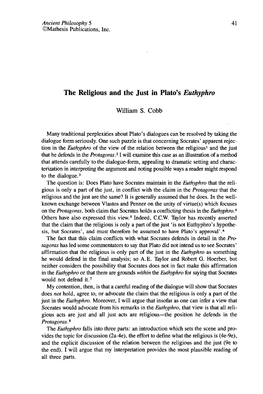 The Religious and the Just in Plato's Euthyphro