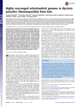 Highly Rearranged Mitochondrial Genome in Nycteria Parasites (Haemosporidia) from Bats