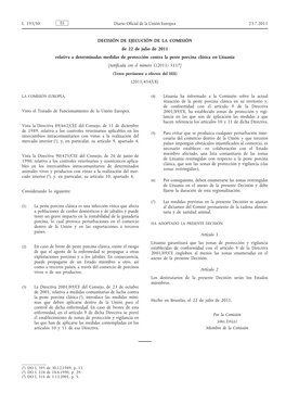 Decisión De Ejecución De La Comisión, De 22 De Julio De 2011, Relativa a Determinadas Medidas De Protección Contra La Peste