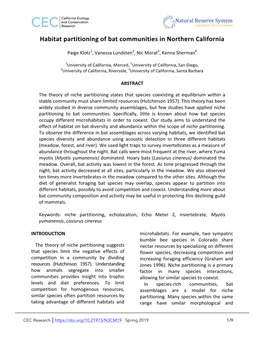 Habitat Partitioning of Bat Communities in Northern California