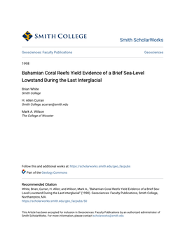 Bahamian Coral Reefs Yield Evidence of a Brief Sea-Level Lowstand During the Last Interglacial