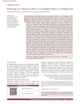 Endoscopy on a Human Cadaver: a Feasibility Study As a Training Tool Avinash Bhat Balekuduru, Amit Kumar Dutta1, Satyaprakash Bonthala Subbaraj