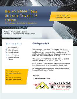 THE AVIYANA TIMES Un-Lock Covid – 19 Edition