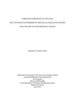 Narrative Portraits of Asylums: the Contested Authorship of Mental Illness & Psychiatric Healthcare in Contemporary Legend