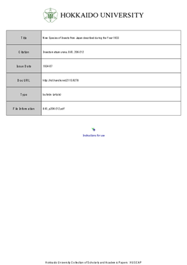 New Species of Insects from Japan Described During the Year 1933