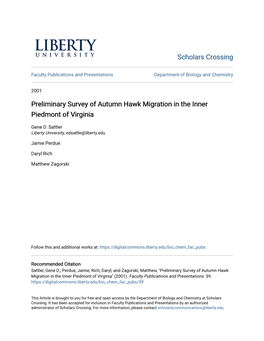 Preliminary Survey of Autumn Hawk Migration in the Inner Piedmont of Virginia