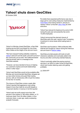 Yahoo! Shuts Down Geocities 26 October 2009