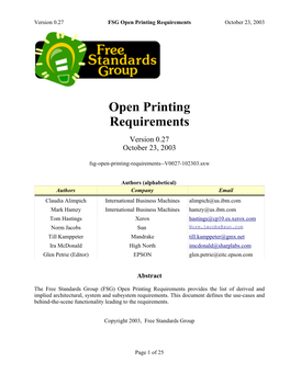 Open Printing Requirements October 23, 2003