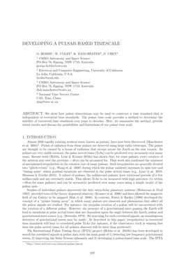 Hobbs G., Coles W., Manchester R., Chen D.: Developing a Pulsar