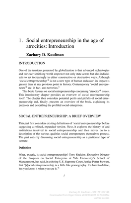 1. Social Entrepreneurship in the Age of Atrocities: Introduction Zachary D