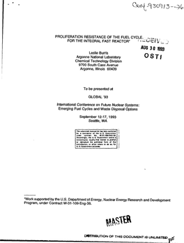 Proliferation Resistance of the Fuel Cycle for the Integral Fast Reactor