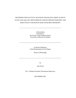 Determination of Total Selenium and Seleno-Amino Acids in Yeast and Aquatic Organisms by Liquid Chromatography and Inductively Coupled Plasma Mass Spectrometry