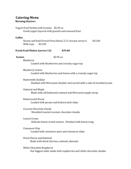 Catering Menu Morning Starters