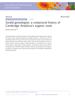 A Conjectural History of Cambridge Analytica's Eugenic Roots