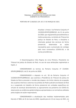 Poder Judiciário Tribunal De Justiça Do Estado Do Pará Gabinete Da Presidência Portaria Nº 1148/2021-Gp, De 17 De Março De