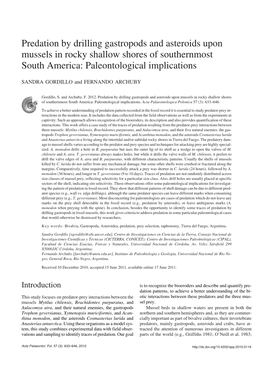 Predation by Drilling Gastropods and Asteroids Upon Mussels in Rocky Shallow Shores of Southernmost South America: Paleontological Implications