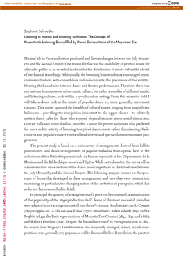 Stephanie Schroedter Listening in Motion and Listening to Motion. the Concept of Kinaesthetic Listening Exemplified by Dance Compositions of the Meyerbeer Era