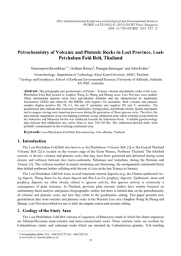 Petrochemistry of Volcanic and Plutonic Rocks in Loei Province, Loei- Petchabun Fold Belt, Thailand