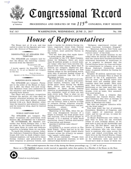 Congressional Record United States Th of America PROCEEDINGS and DEBATES of the 115 CONGRESS, FIRST SESSION