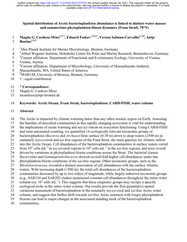 Spatial Distribution of Arctic Bacterioplankton Abundance Is Linked to Distinct Water Masses and Summertime Phytoplankton Bloom Dynamics (Fram Strait, 79°N)