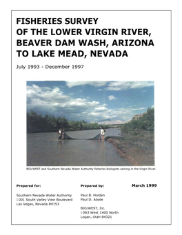 Fisheries Survey of the Lower Virgin River, Beaver Dam Wash, Arizona to Lake Mead, Nevada