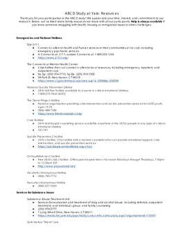 ABCD Study at Yale: Resources Thank You for Your Participation in the ABCD Study! We Appreciate Your Time, Interest, and Commitment to Our Research