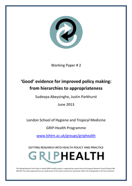 Evidence for Improved Policy Making: from Hierarchies to Appropriateness