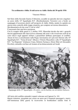 Il Raid Aereo Su Addis Abeba Del 30 Aprile 1936 Vincenzo Meleca Sul Finire Della Seconda Guerra D'abis