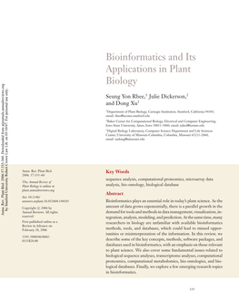 Bioinformatics and Its Applications in Plant Biology