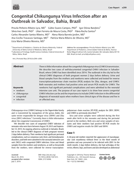 Congenital Chikungunya Virus Infection After an Outbreak in Salvador, Bahia, Brazil