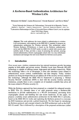 A Kerberos-Based Authentication Architecture for Wireless Lans