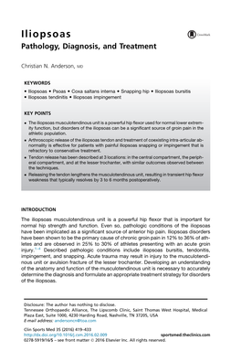 Iliopsoas Pathology, Diagnosis, and Treatment