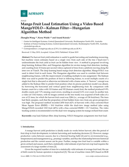 Mango Fruit Load Estimation Using a Video Based Mangoyolo—Kalman Filter—Hungarian Algorithm Method