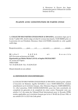 Le Texte De La Plainte Contre Agathe Habyarimana-Kanziga