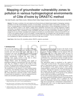 Mapping of Groundwater Vulnerability Zones to Pollution in Various Hydrogeological Environments of CôTe D'ivoire By