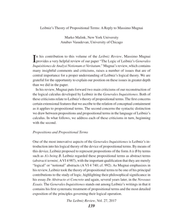 Leibniz's Theory of Propositional Terms: a Reply to Massimo