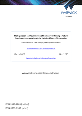 Warwick Economics Research Papers ISSN 2059-4283 (Online)