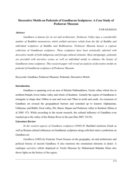 Decorative Motifs on Pedestals of Gandharan Sculptures: a Case Study of Peshawar Museum