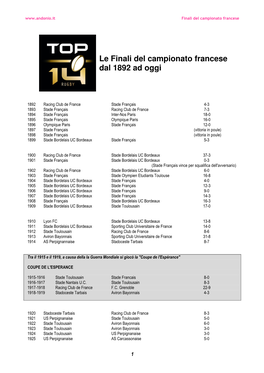 Le Finali Del Campionato Francese Dal 1892 Ad Oggi