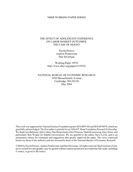 The Effect of Adolescent Experience on Labor Market Outcomes: the Case of Height