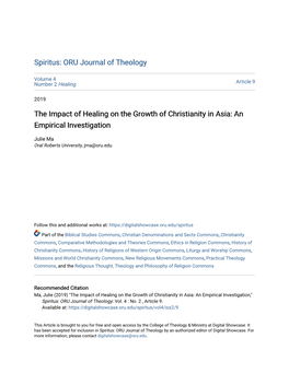 The Impact of Healing on the Growth of Christianity in Asia: an Empirical Investigation