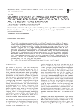 FOR EUROPE, with FOCUS on R. BATAVA and ITS RECENT RANGE EXPANSION Arturs Stalaþs1,# and Maksims Balalaikins1,2