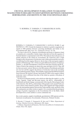 Crustal Development in Relation to Granitic Magmatism in Regard to D/H Partition Between Coexisting Hornblende and Biotite in the Svecofennian Belt